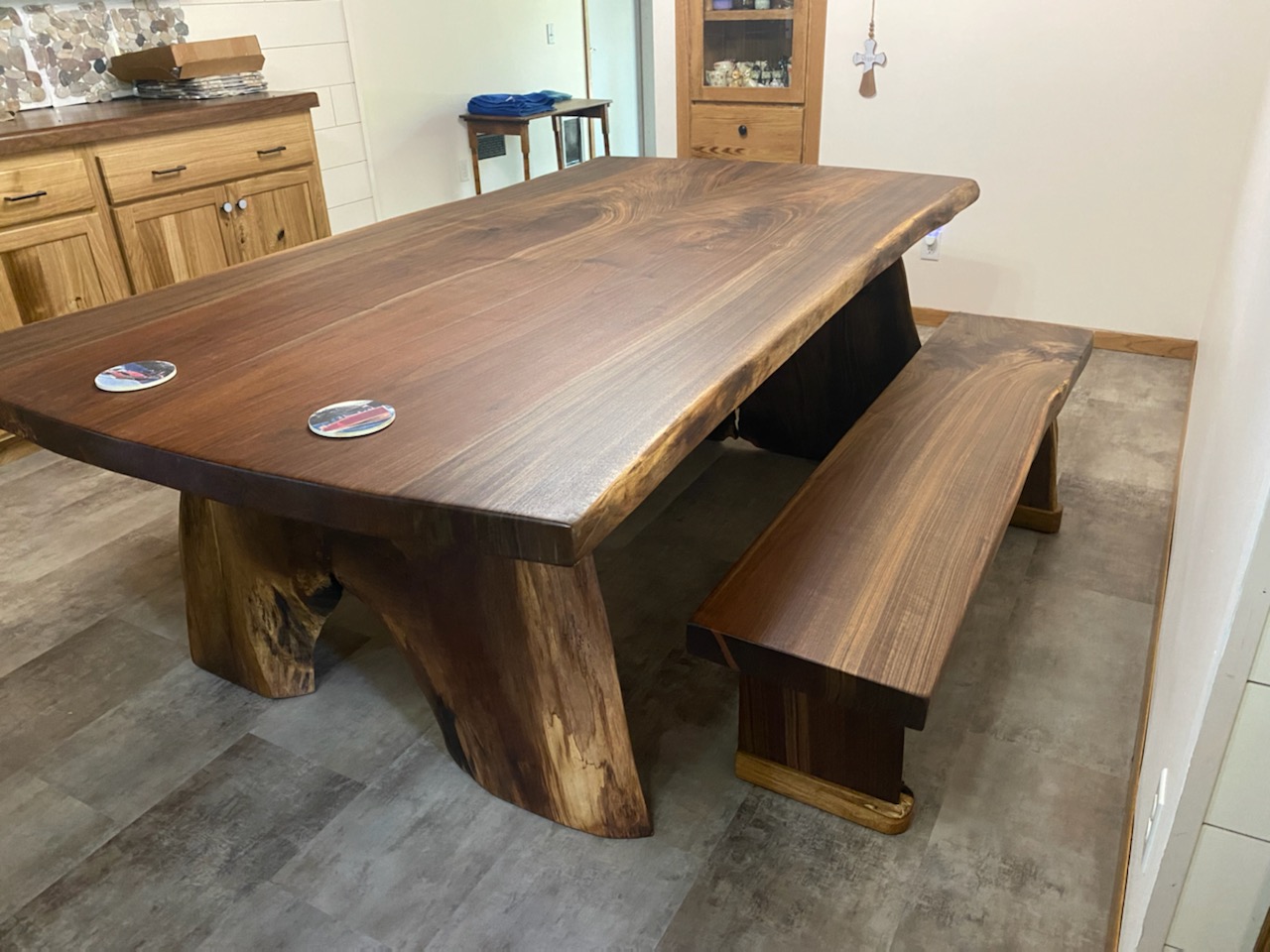 Book Matched Black Walnut Live Edge Table and bench